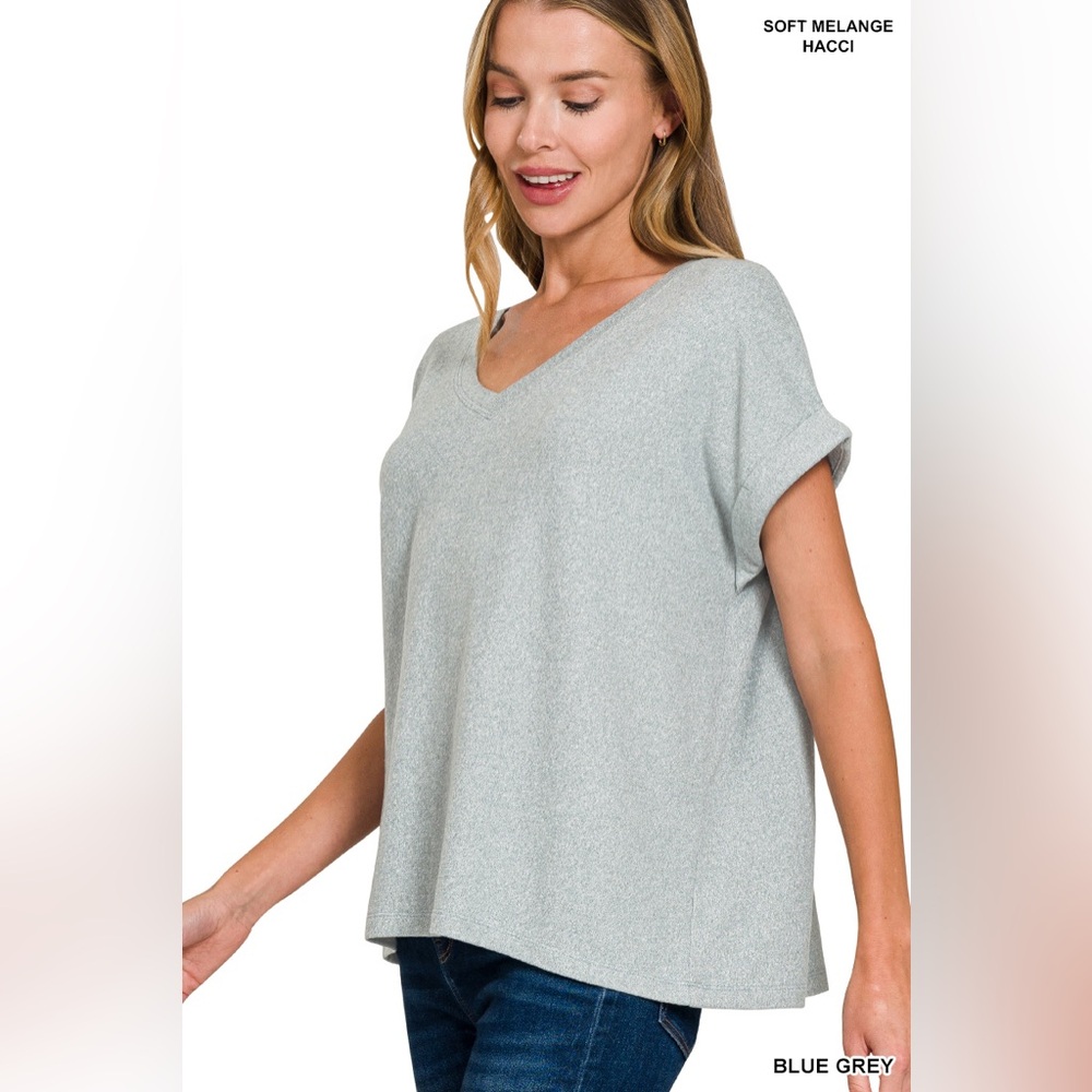 🆕 Zenana SOFT MELANGE HACCI V-NECK TEE